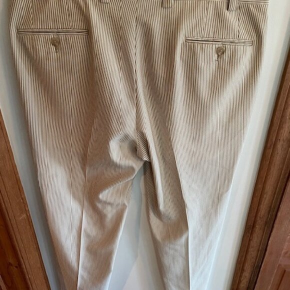 RALPH LAUREN Tan White Seersucker Flat Front Trousers 36x30 - Picture 10 of 16